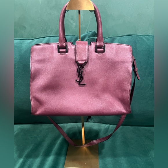 Yves Saint Laurent Cabas Maroon Leather Bag - Picture 2 of 10